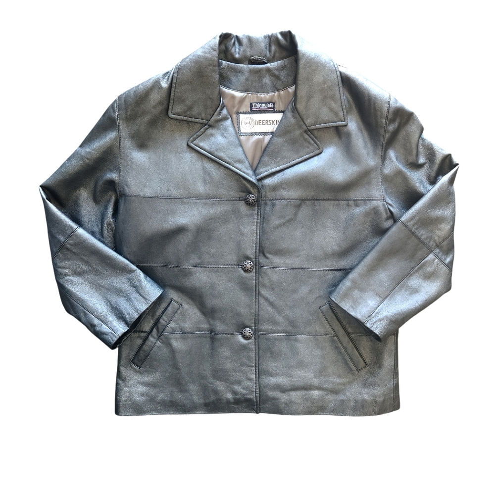 VTG Deerskin Quality Leathers Womans Jacket Size Small Silver Gray